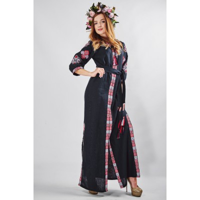 Embroidered Maxi Dress "Cool Geometry" Navy